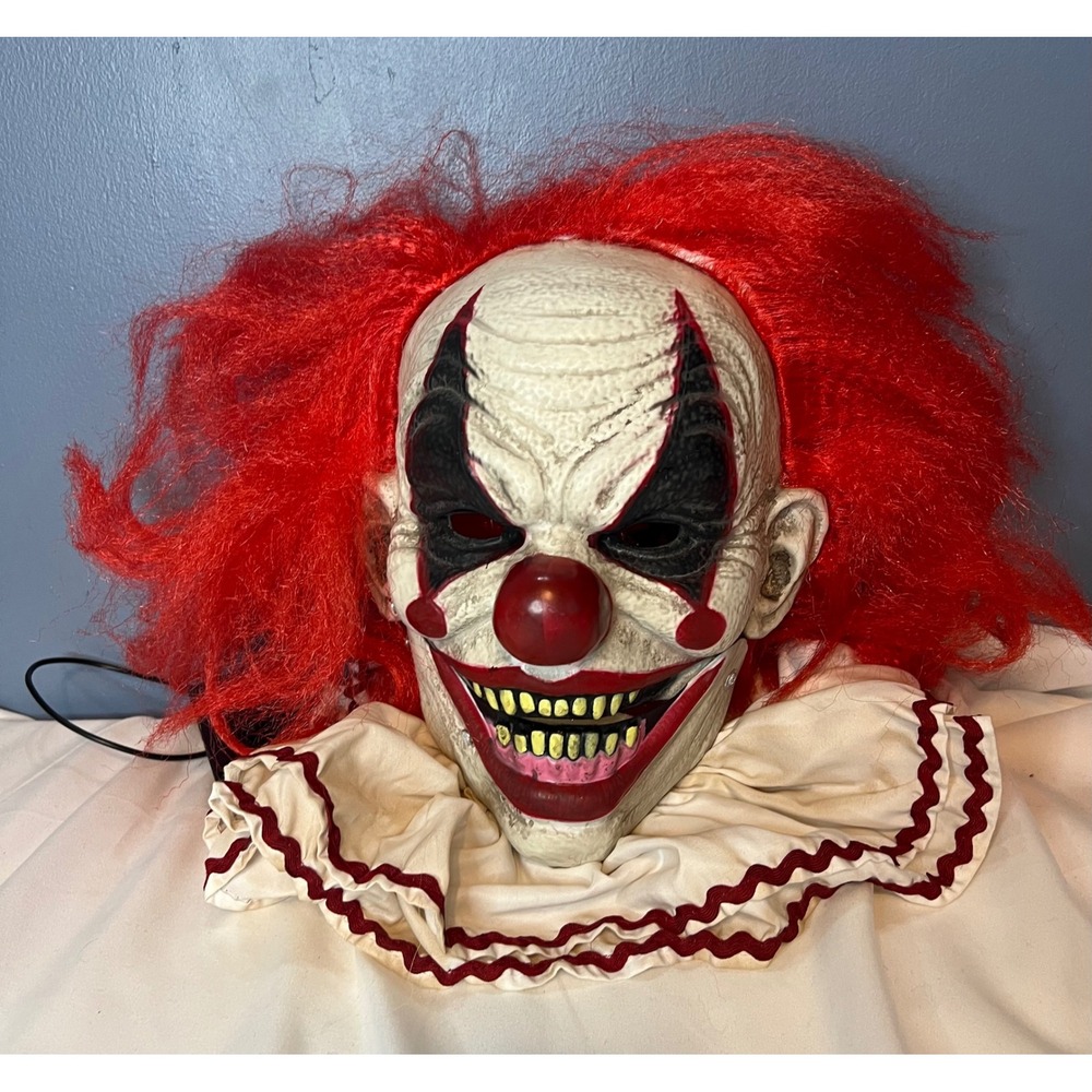 Animated Evil Clown Mask Red Hair Talking Sound Halloween Prop Costume